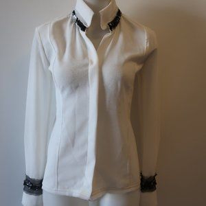 CHRISTINA MAKOWSKY RHINESTONE COLLAR BLOUSE S *